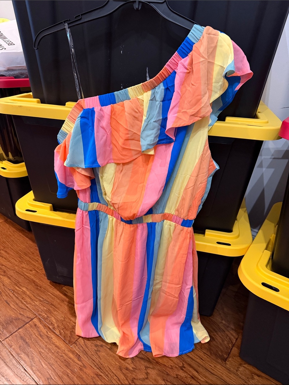 Emily Wonder Off-Shoulder Rainbow Stripe Mini Dress - Multicolor